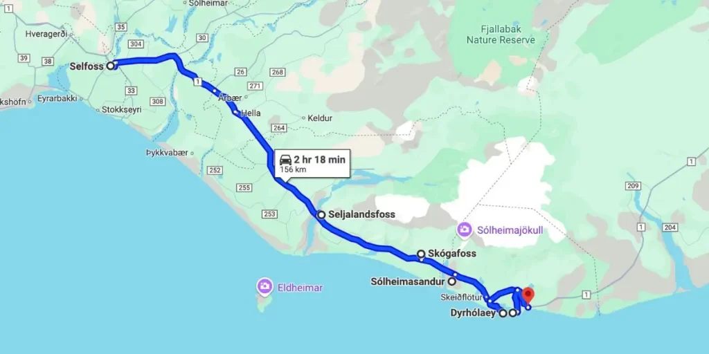 ruta-dia-3-costa-sur-Islandia Itinerario de Google Maps del día 3 de la ruta por el sur de Islandia